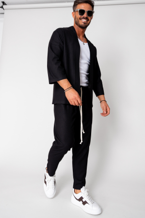 NOUTATI - Set Tulum Jachetă tip kimono si pantalon lung Black