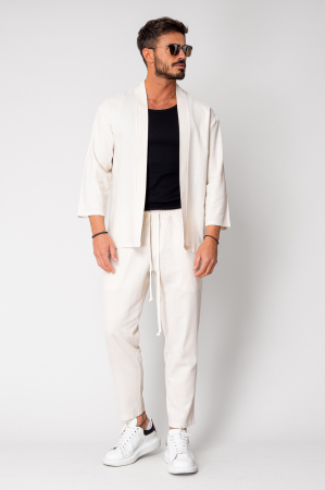 Set Tulum Jachetă tip kimono si pantalon lung Off White [1]