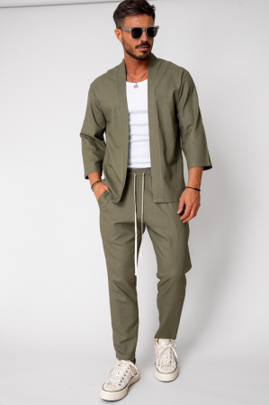 Seturi Imbracaminte - Set Tulum Jachetă tip kimono si pantalon lung Kaki
