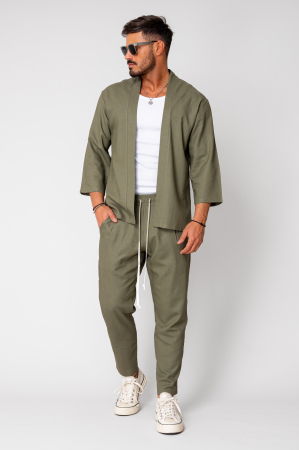 Set Tulum Jachetă tip kimono si pantalon lung Kaki [1]
