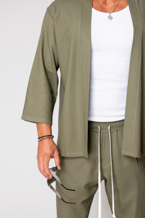 Set Tulum Jachetă tip kimono si pantalon lung Kaki [4]