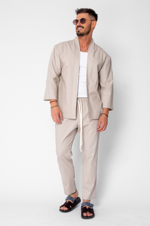 BARBATI - Set Tulum Jacheta tip kimono si pantalon lung Premium Edition Beige