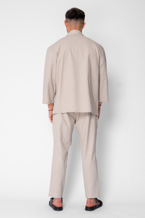Set Tulum Jacheta tip kimono si pantalon lung Premium Edition Beige [2]