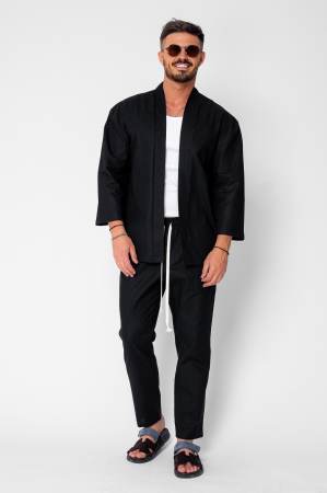 BARBATI - Set Tulum Jacheta tip kimono si pantalon lung Premium Edition Black