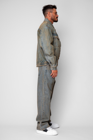 Urban Set Zippered Jacket and Long Denim Pants Blue [2]