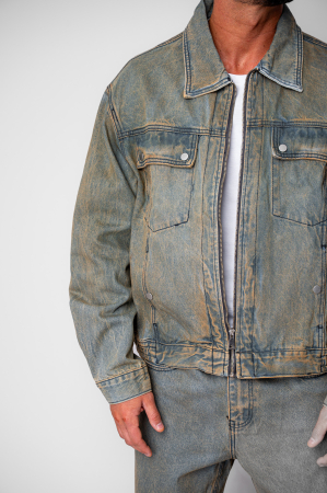 Urban Set Zippered Jacket and Long Denim Pants Blue [4]