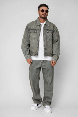 NOUTATI - Set Urban Jacheta cu fermoar si pantalon lung din Denim Grey