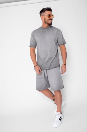 BARBATI - Set Urban tricou si pantalon scurt cu efect prespalat Grey