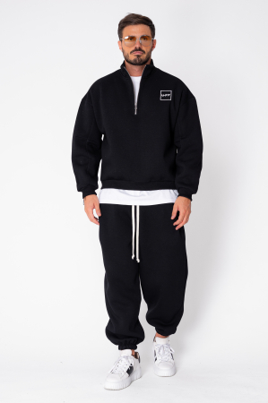 Set Urban Winter bluza cu fermoar scurt si pantalon Baggy Black [1]