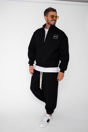 BARBATI - Set Urban Winter bluza cu fermoar scurt si pantalon Baggy Black