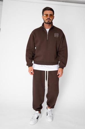 BARBATI - Set Urban Winter bluza cu fermoar scurt si pantalon Baggy Brown