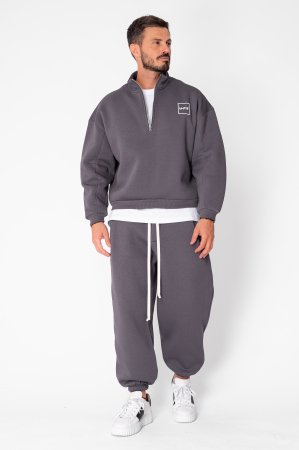 Set Urban Winter bluza cu fermoar scurt si pantalon Baggy Grey Anthracite [1]
