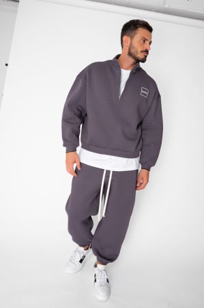 BARBATI - Set Urban Winter bluza cu fermoar scurt si pantalon Baggy Grey Anthracite