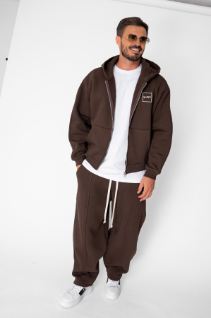 BARBATI - Set Urban Winter hanorac cu fermoar si pantalon Balloon Brown