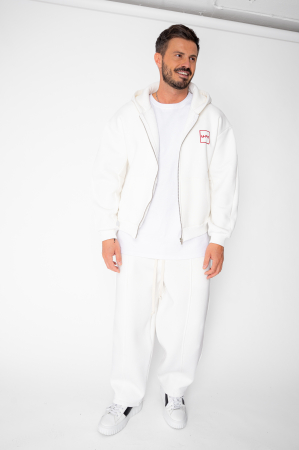 BARBATI - Set Urban Winter hanorac cu fermoar si pantalon Balloon White