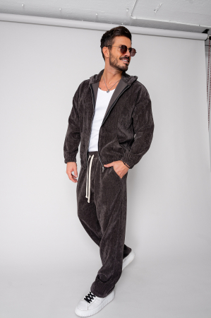 NOUTATI - Set Velvet Hanorac cu fermoar si pantalon lung Brown