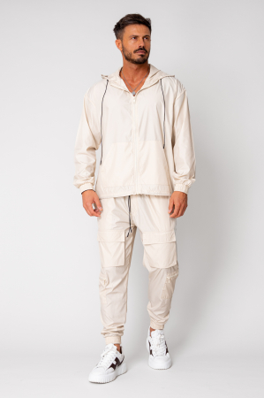 Set Windbreaker Jacheta cu fermoar si pantalon lung din fas Cream [1]