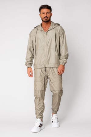Set Windbreaker Jacheta cu fermoar si pantalon lung din fas Dark Olive [1]