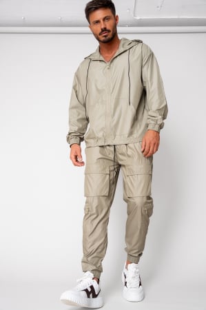 PROMOTII - Set Windbreaker Jacheta cu fermoar si pantalon lung din fas Dark Olive