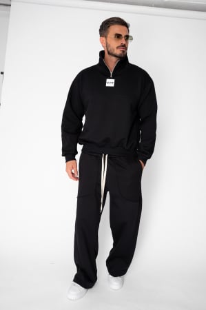 BARBATI - Set Winter bluza cu fermoar la guler si pantalon Balloon Black