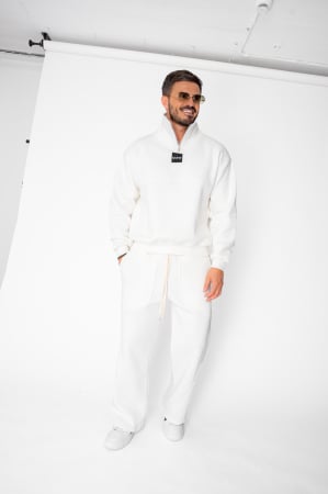 BARBATI - Set Winter bluza cu fermoar la guler si pantalon Balloon Off White