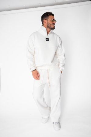 Set Winter bluza cu fermoar la guler si pantalon Balloon Off White [1]