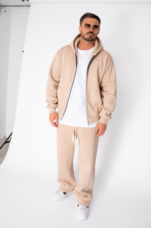 MEN - CozyWide Winter set with zipper and straight pants Beige