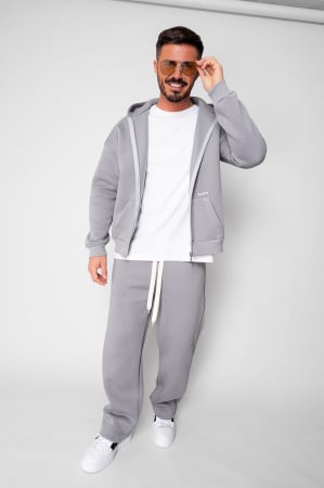 Sale Men - CozyWide Winter set with zipper and straight pants Grey