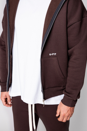 Set Winter CozyWide hanorac cu fermoar si pantalon drept Brown [4]