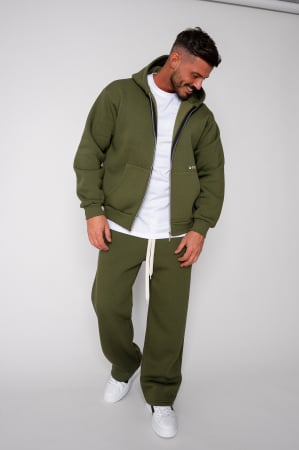 Treninguri - Set Winter hanorac cu fermoar si pantalon drept Kaki