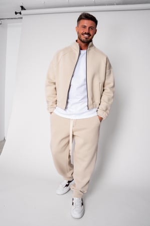 Treninguri - Set Winter Jacheta cu fermoar si pantalon drept Beige