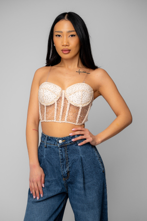 FEMEI - Top stil corset cu paiete Beige