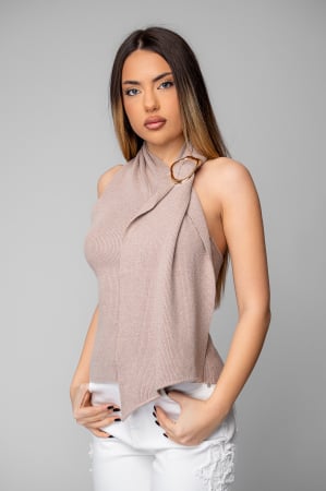 Top tricotat cu inel decorativ Taupe [0]