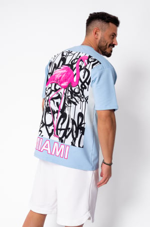 Tricouri - Tricou Flamingo imprimat Sky Blue