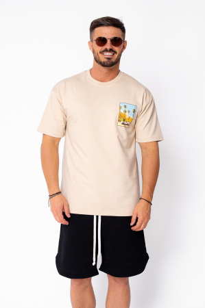 BARBATI - Tricou L.A imprimat Light Beige