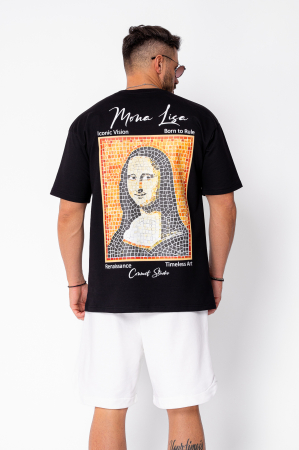 BARBATI - Tricou Mona Lisa imprimat Black