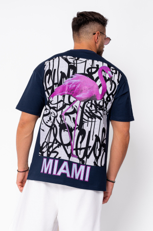 Tricou Flamingo imprimat Navy [2]