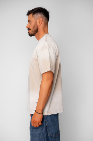 Tricou Oversized Ripped Prespalat Beige [1]