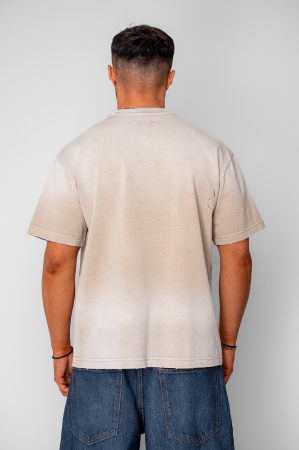 Tricou Oversized Ripped Prespalat Beige [2]