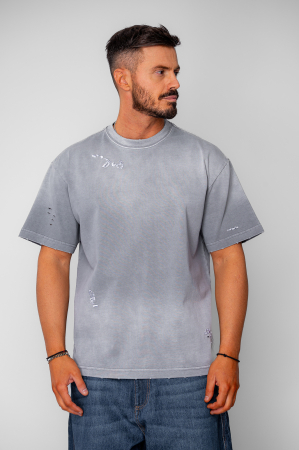 BARBATI - Tricou Oversized Ripped Prespalat Grey