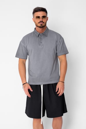 BARBATI - Tricou Polo Oversized Grey Anthracite