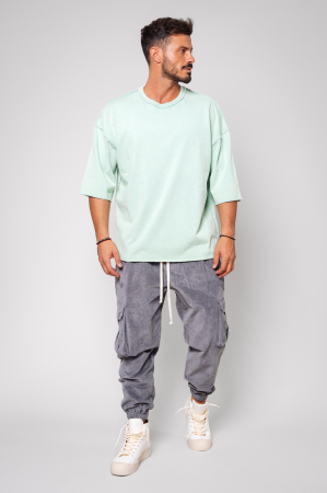 Tricou Prespalat Oversized Light Olive [0]