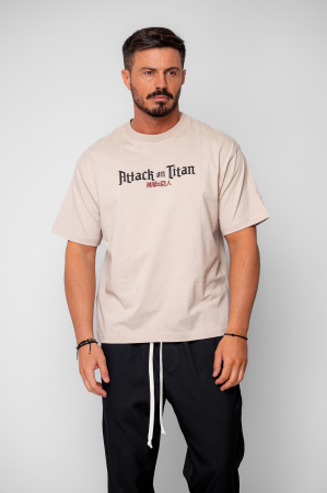 Tricouri - Tricou Regular Attack On  Beige