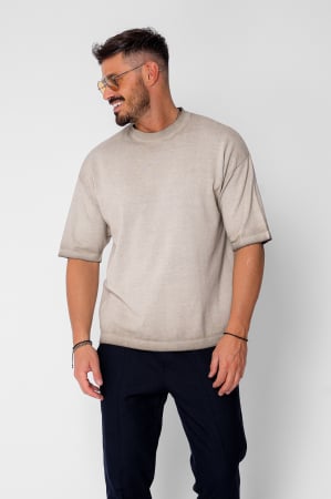 BARBATI - Tricou tricotat cu efect prespalat Beige