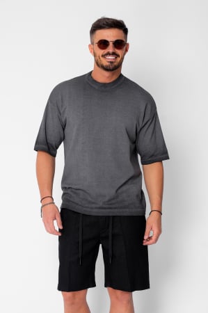 BARBATI - Tricou tricotat cu efect prespalat Black