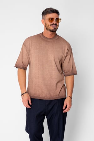 BARBATI - Tricou tricotat cu efect prespalat Brown