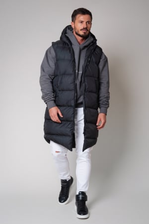 PROMOTII - Vesta lunga cu fermoar si gluga Black