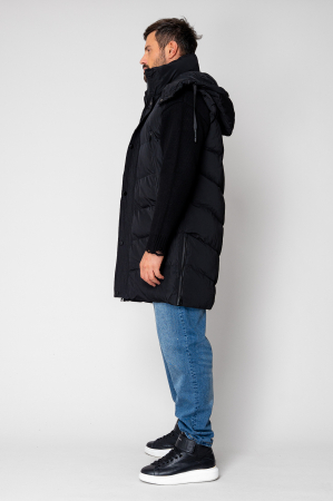 Zip-up long Vest Black I [1]