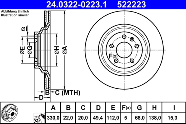 Piese auto - Disc frana ATE 24.0322-0223.1
