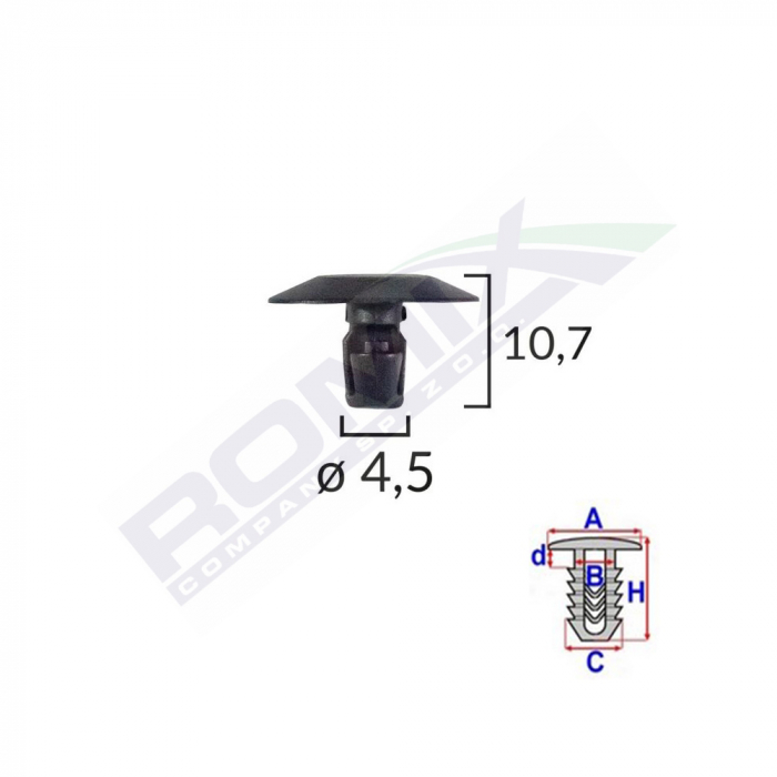 Clips Capac Pentru Citroen/Peugeot 4.5X10.7Mm - Negru Set 25 Buc [2]